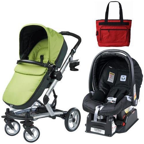 Peg Perego Skate Travel System Kiwi Black with a Fashionable Diaper Bag