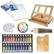 Custom 24 Acrylic Color Artist Painting Kit with Liquitex BASICS 24 Color Acrylic Paint Set, 2 Blank Canvas, 7 Golden Taklon Synthetic Hair Brushes, and Marquis Desk Easel
