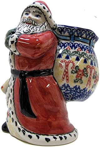 Polish Pottery Jolly 9" Santa Clause Container Hand Painted Holiday Candy Cane
