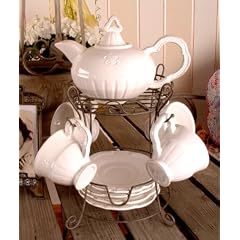 LANDHAUSSTIL TEESERVICE VINTAGE WEISS SHABBY TISCHSET PALAZZO EXCLUSIV
