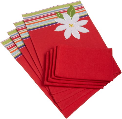 Best Price DII Carnival Flowers Table Linen, Lollipop Red, Set of 8