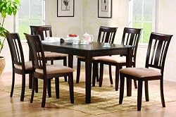 7pc Contemporary Cappuccino Finish Wood Dining Table & Chair Set