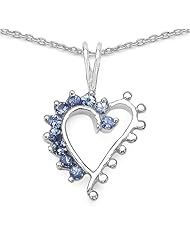 0.30 Carat Genuine Tanzanite Sterling Silver Heart Shape Pendant Necklace. 18"