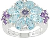 Sterling Silver Blue Topaz and Amethyst Flower Ring
