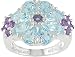 Sterling Silver Blue Topaz and Amethyst Flower Ring