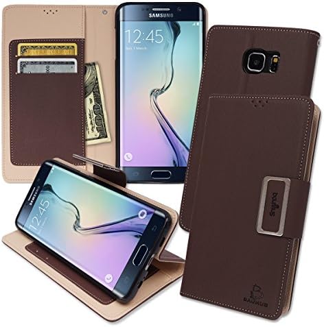 S6 Edge Plus Magnetic Kickstand Wallet Case, Samsung Galaxy S6 Edge+ Soft Foldable Leather Diary Flip Cover, 10 Colors (Brown)
