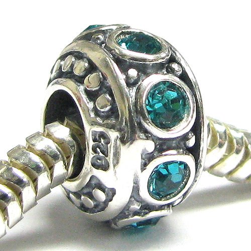 Birthstone December Sterling Silver Blue Ziron Cz Crystal Bead For Pandora Troll European Story Charm Bracelet 11mm