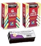 SALE! Best Selling Non-Toxic White Dustless Chalk (12 ct box) and Colored Dustless Chalk (12 ct box) Bundle + Premium Chalkboard Eraser