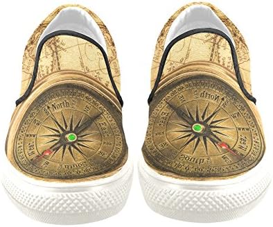D-Story Custom Sneaker Vintage World Map and Compass Women Unusual Slip-on Canvas Shoes (Model 019)