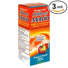 Motrin Children's Pain Reliever/Fever Reducer, Oral Suspension, Tropical Punch Flavor, 4-Ounce (120 ml) (Pack of 3)