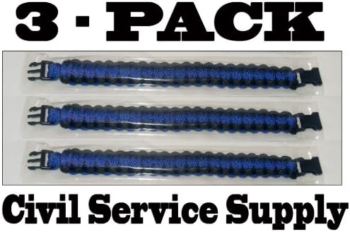 3 Pack of Premium Paracord / Para-cord Survival Bracelets 9" (Large) 11.8 Feet, 7 Inner Yarns - Thin Blue / Red /Line and Black - Police - Fire - EMS - Military - decal - Army - Civil Service Supply Company