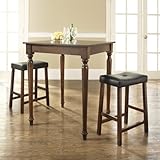 3-Piece Pub Dining Set with Turned Leg and Upholstered Saddle Stools in Vin ....