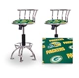 2 24"-29" Green Bay Packers Seat Chrome Adjustable Specialty / Custom Barstools Set