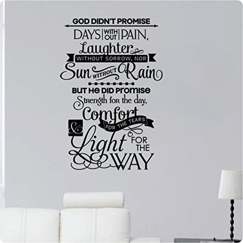 34″ God Didn’tPromise Days Without Pain, Laughter Without Sorrow, No Sun Without Rain. But He Did Promise Strength For The Day, Comfort For The Tears and Light For The Way Wall Decal Sticker Art Mural Home Décor Quote