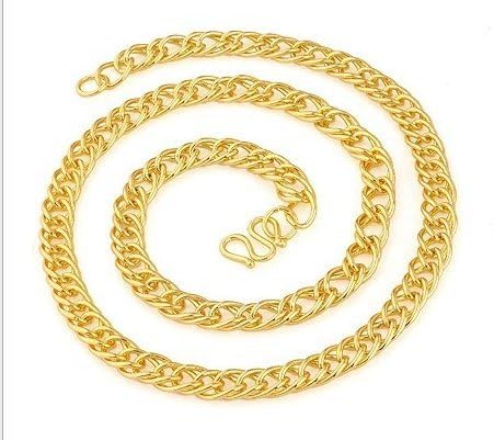 18K Gold Plated Copper Golden Mens Necklace 50cm Length 6mm thickness