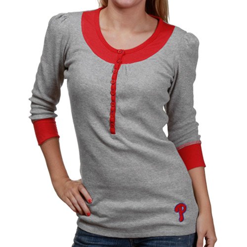 Touch By Alyssa Milano Philadelphia Phillies Ladies Ash 1/4 Sleeve Thermal Henley T-shirt (X-Large)