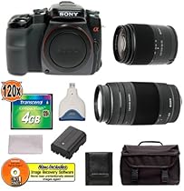 Sony Alpha A100 A100K 10.2MP Digital SLR Camera Kit with 18-70mm f3.5-5.6 Lens + Sony Alpha 75-300mm f/4.5-5.6 Lens + Transcend 4GB 120X CompactFlash Card + USB Card Reader + Spare Replacement Battery for Sony NP-FM55H + Deluxe SLR Gadget Bag