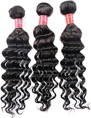 Uuhair Professional Human Hair Extension Brazilian Hair Bundles Brazilian Virgin Hair Deep Curly 100% Unprocessed Human Hair Weave 3pcs 24 Inch 26 Inch 28 Inch 300 Gram Natural Black Color