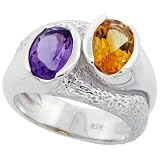 14K White Gold Rhodium Plated Sterling Silver Wedding & Engagement Ring Sterling Silver 8x6mm Oval Natural Amethyst & Citrine Stones Yin Yang Inspired Ring For Women 12.5MM ( Size 6 to 10)