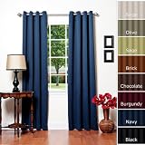 Premium Solid Grommet Top Thermal Insulated Blackout Curtain 95 Length 1 Pair-NAVY