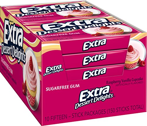 Extra Sugar Free Gum, Dessert Delights Raspberry Vanilla Cupcake, 15 Stick Slim Pack (Pack of 10)