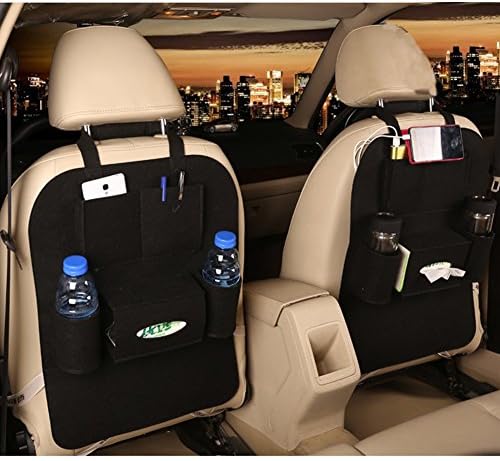CCloud Car Back Seat Organizer Woolen Felt Seat Pocket Protector Storage for Bottle, Tissue Box, Toys (Black)