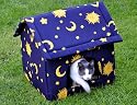 Hundehöhle Hundehaus und Katzenhöhle Gr. XL - 60 x 58 x 55 cm Blau mit Sonne/Mond/Sterne - Motiv