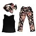 Lystaii Clothing Sets Girls Outfit 3pcs Shirts Tops + Floral Pants Set + Headband