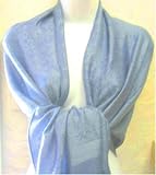 70% Pashmina 30% Silk Paisley Self-Design Shawl / Wrap / Stole - Gray Blue