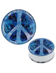 Jewelry: Chic Net Plug Tunnel Peace Sign Blue Steel Acrylic Expander Piercing Surgical Steel 10 mm - Chic-Net