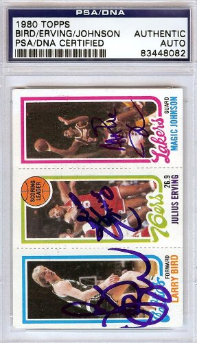 Larry Bird, Julius Erving & Magic Johnson Autographed 1980 Topps Rookie Card PSA/DNA #83448082
Larry Bird, Julius Erving & Magic Johnson Autographed 1980 Topps Rookie Card PSA/DNA #83448082