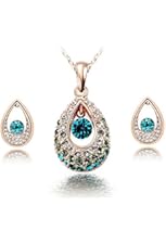 KATGI Fashion Austrian Crystal Angel Teardrop Pendant Necklace & Earrings (Set of 2)