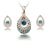 KATGI Fashion Austrian Crystal Angel Teardrop Pendant Necklace & Earrings (Set of 2) (Gold Green) thumbnail