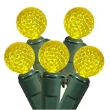 Set of 50 LED Lemon Yellow G12 Berry Fashion Glow Christmas Lights - Green Wire