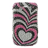 Premium Luxurious Designer Hard Diamond Crystal Snap-on Case for Blackberry Bold 2 9700 Onyx Case - Black Pink Silver Hearts Diamonds Print