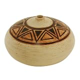 EXP Chic Handcrafted Cream And Chocolate Terracotta Disc Vase With Geometric Design
