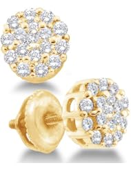 14K White Gold Channel Invisible Set Round Diamond Flower Stud Earrings with Screw Back Closure - (1/2 cttw)