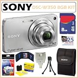 Sony DSC-W350 14.1MP Digital Camera with 4x Wide Angle Zoom with Optical Steady Shot Image Stabilization and 2.7 inch LCD in Silver + 8GB Deluxe Accessory Kit