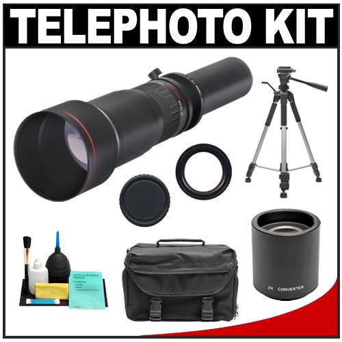 Vivitar 650-1300mm f/8-16 SERIES 1 Telephoto Zoom Lens with 2x Teleconverter (=650-2600mm) + Tripod + Case + Accessory Kit for Canon EOS Rebel XSi, XS, XTi, XT, T1i, 5D, 7D, 30D, 40D & 50D Digital SLR Cameras