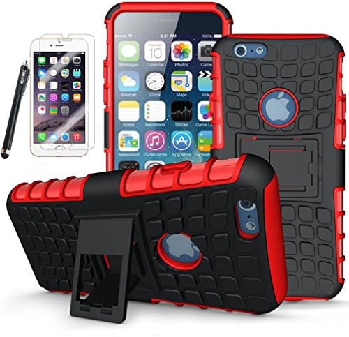 Comsoon Shockproof Iphone 6 Plus Case Heavy Duty Rugged Dual Layer Case with Kickstand Iphone 6 Plus Cover Skin Stand (Red)