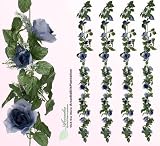 Four 6' Artificial Rose Garlands Silk Flowers_Blue