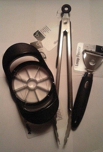 Kitchen Pantry Pro Apple Slicer Corer Divider, Stainless Steel Tongs, Loop Peeler Bundle