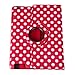 HDE Rotating iPad Case Magnetic Folding Leather Cover Folio Flip Stand for Apple iPad 2 iPad 3 iPad 4 (Red & White Polka Dot)