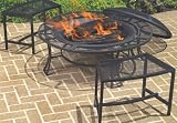 CobraCo FB6400-750 Steel Mesh Rim Fire Pit and Two Bench Set  with Screen and Cover