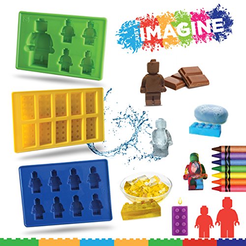 Just IMAGINE - Silicone Candy Molds & Ice Cube Trays - SET OF 3 - Lego Mold - Figures & Building Bricks Especially for Lego Lovers!