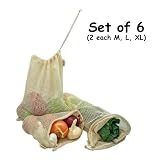 Organic Cotton Mesh Produce Bag - Set of 6 (2 ea. M, L, XL)