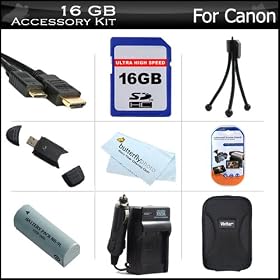 16GB Accessories Kit For Canon PowerShot ELPH 510 HS Digital Camera Includes 16GB High Speed SD Memory Card + Extended Replacement (1000 maH) NB-9L Battery + AC/DC Travel Charger + Mini HDMI Cable + Case + Screen Protectors +More