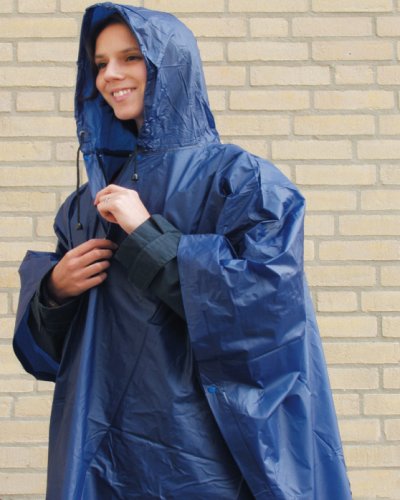 Showerproof Navy Blue poncho hiking camping cycling