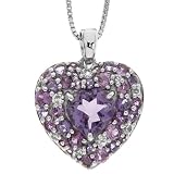 Sterling Silver Shades of Purple Gemstone Cluster Heart Pendant, 18