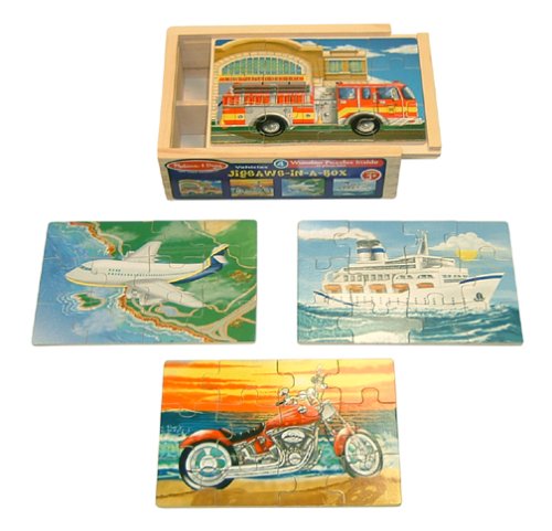 Melissa & Doug 4 Wood Vehicle Puzzles in a Box